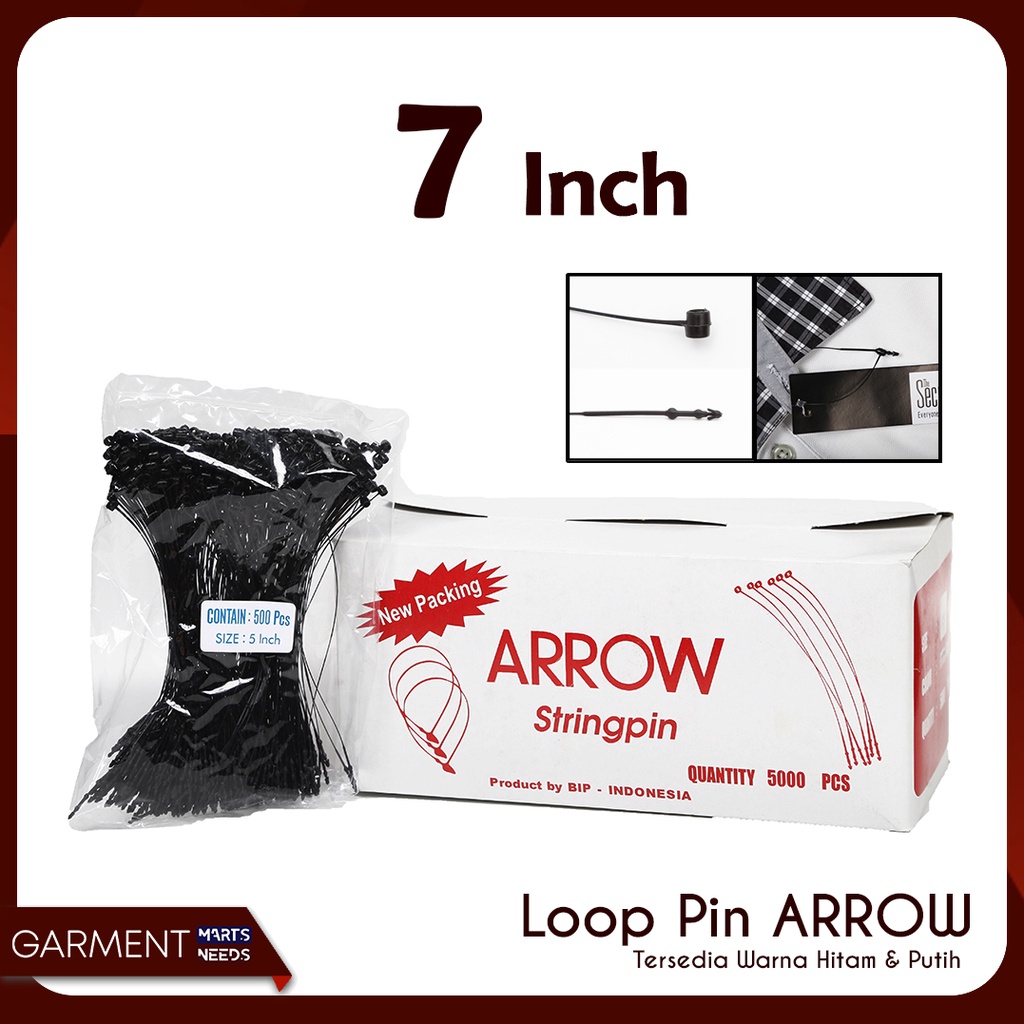 

SPL71 - Tali Hang Tag Plastik / Loop Pin / String Pin Merk Arrow Ukuran 7 Inch Isi 5000 Pcs