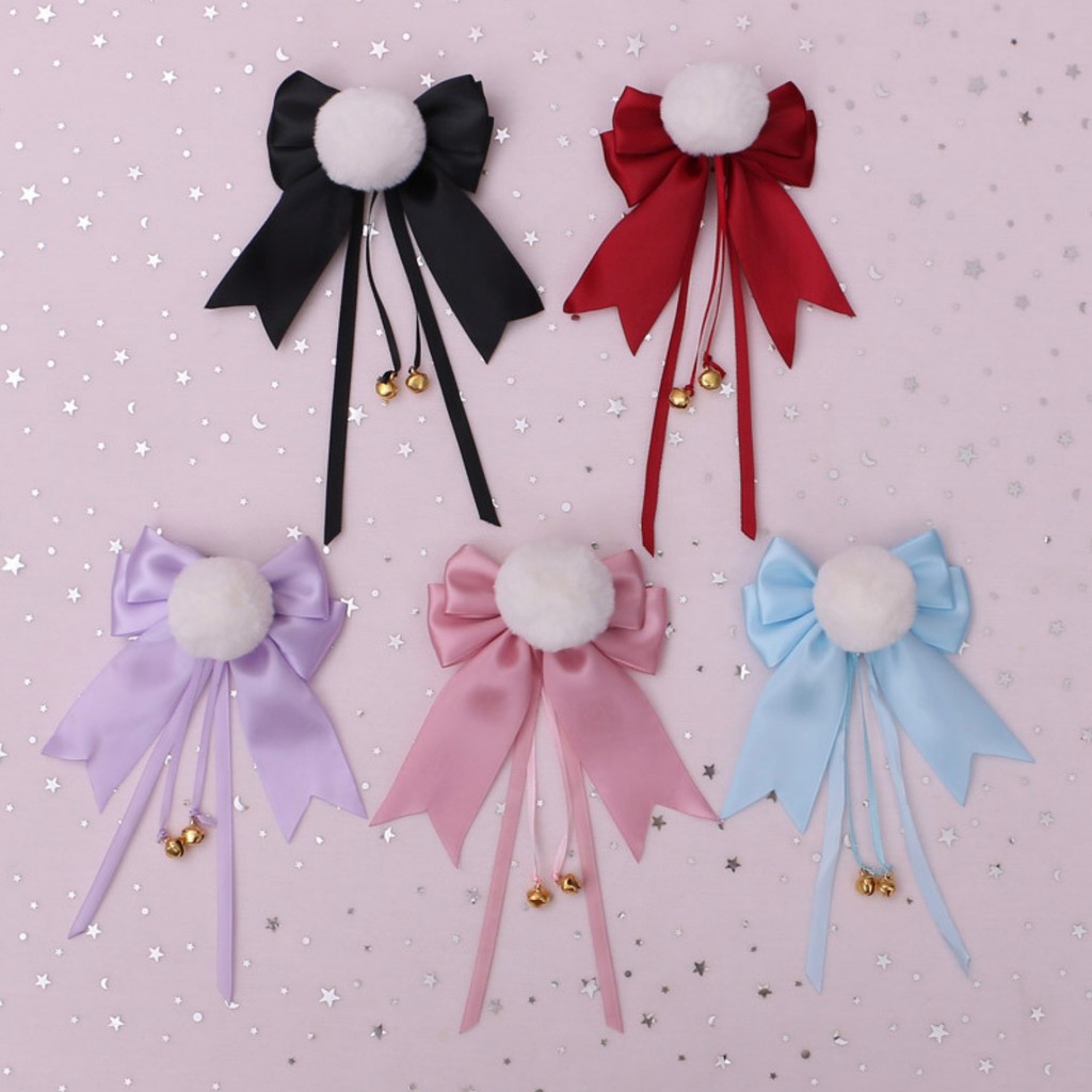 HPPA panda ear hairpin jepitan rambut bulat bulu pita ribbon hairclip jepit kuping nekomimi cosplay