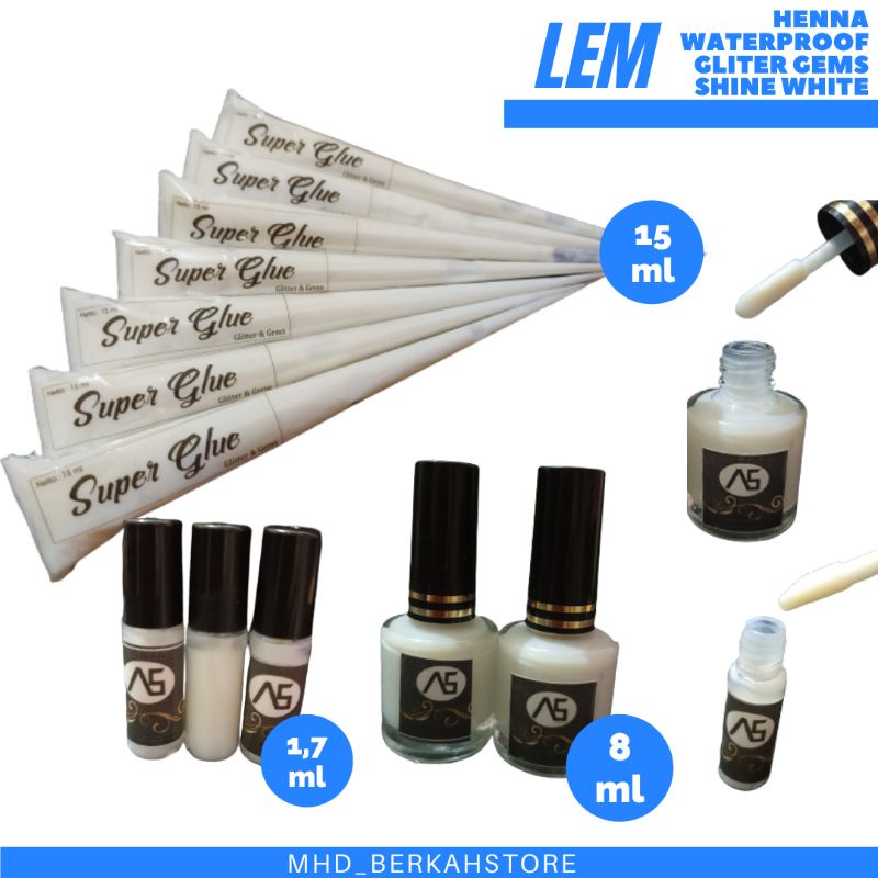 Lem Henna | Lem Kulit | Henna Waterproof | Glitter Gems Henna 1.7 ml 8 ml 15 ml agar hena merekat kuat dan awet di kulit