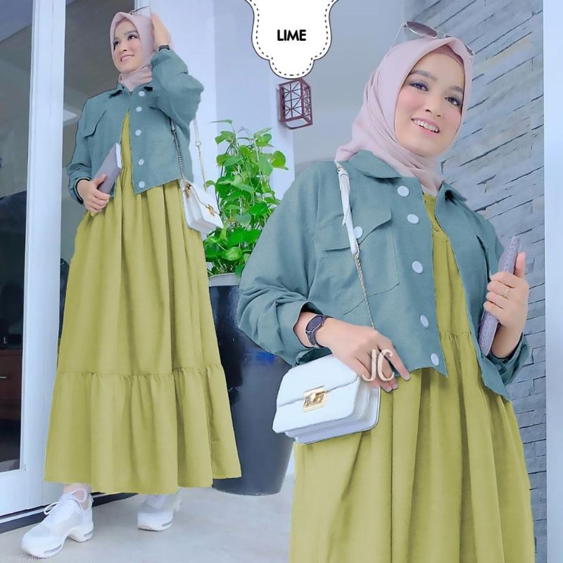 SET MAXY AYUNDA 2IN1, MOSCREPE, GAMIS HIJAB MUSLIM, DRESS MAXY, SETELAN