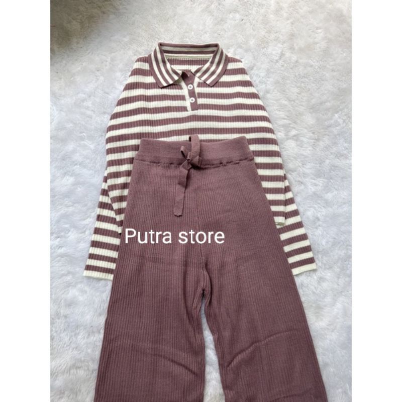 one set sirene polo Strip dan kulot rajut premium