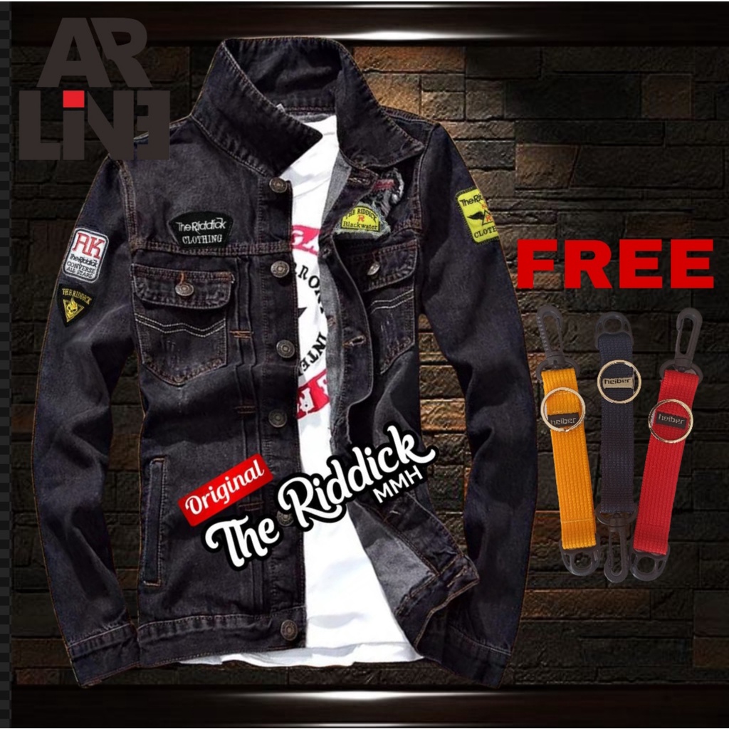 Jaket Denim Cowok Keren Jeket Jeans Pria Bordir Emblem Jacket Original The Riddick Distro Bandung Mu