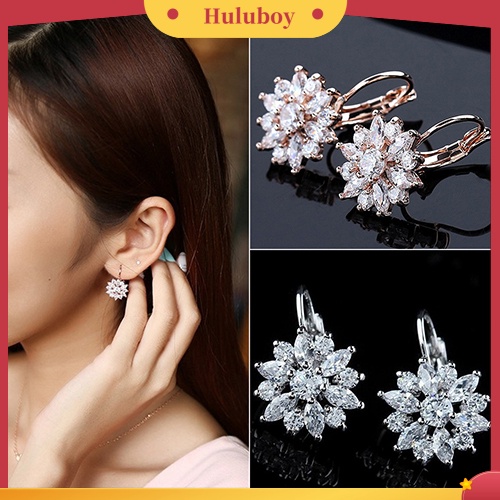 Hu Hu Hu Hu Hu Alat Bantu Pasang Kacamata♡ Anting Tusuk Motif Bunga Hias Kristal Zircon Mewah Untuk Wanita / Hadiah