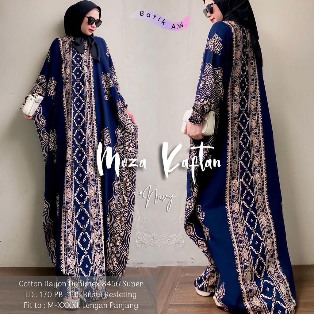 Batik A W - Kaftan Batik Wanita Jumbo Maksi Motif Moza Kaftan Busui Resleting Lengan Panjang Gamis Rayon Terbaru Kaftan Jumbo