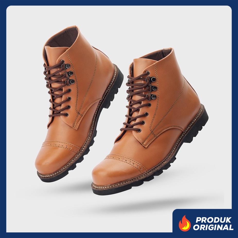 ERDOGAN BROWN ORIGINAL x GIANT FLAMES Sepatu Boots Pria Casual Vintage Klasik Jalan Santai Hangout Main Kuliah Kerja Formal Boot Semi Kulit Premium Leather Classic Shoes Motor Bikers Touring Footwear Big Size Ukuran Besar Jumbo 44 45 Keren Terbaru Branded