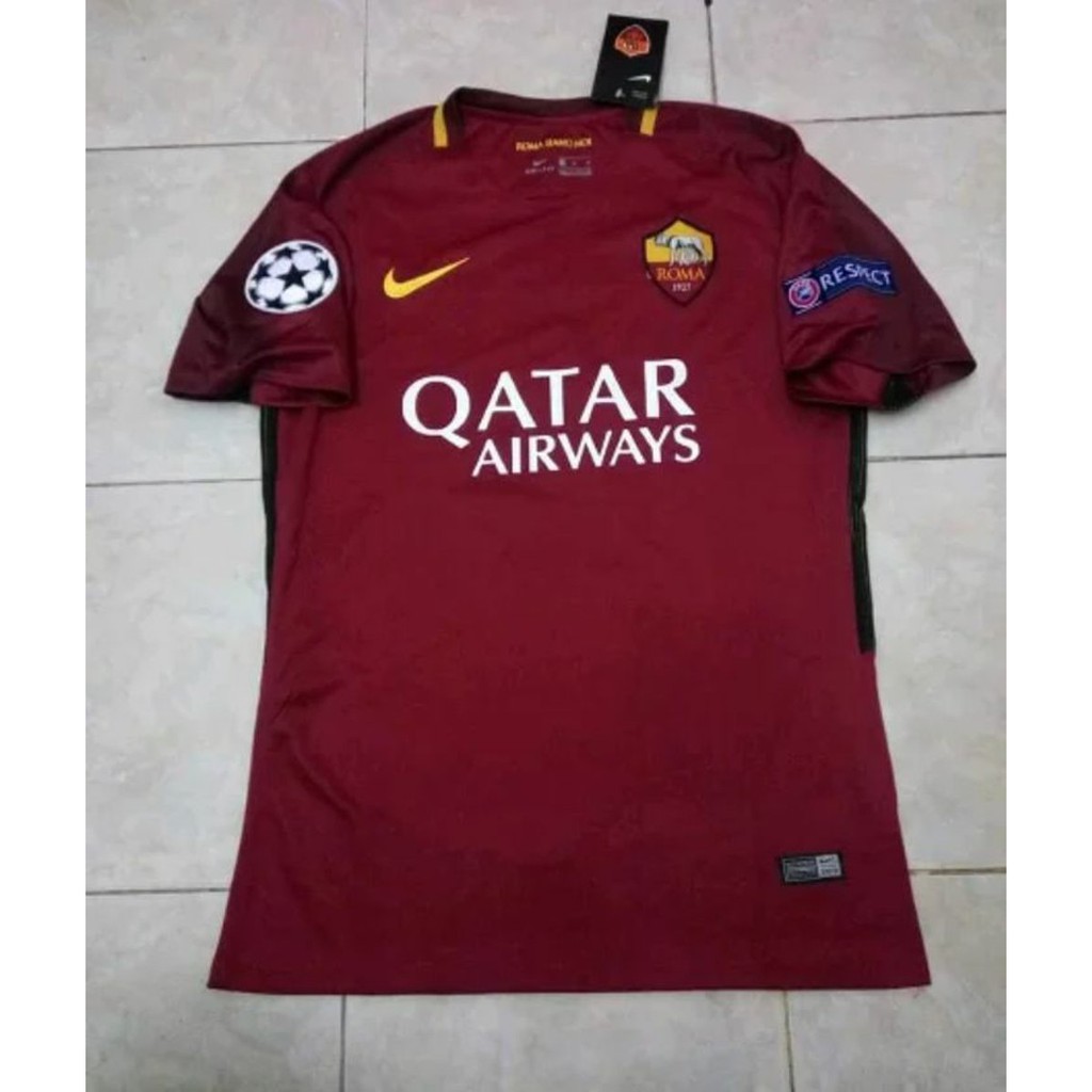 Jersey   As Roma Home 2017 2018 Qatar Full Patch UCL GRADE ORI Terbaik