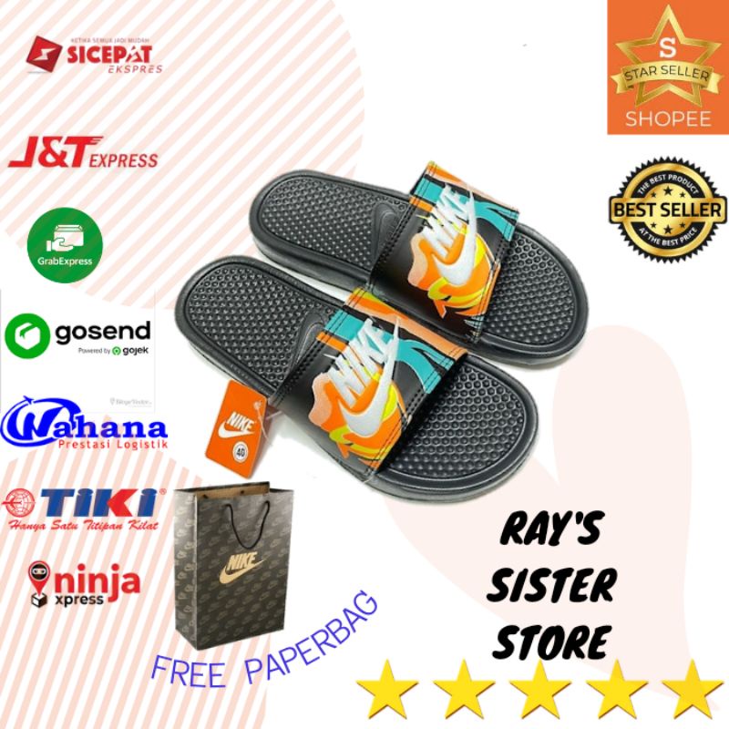 Sandal sendal pria selop slop karet slide flip flop murah nike orange