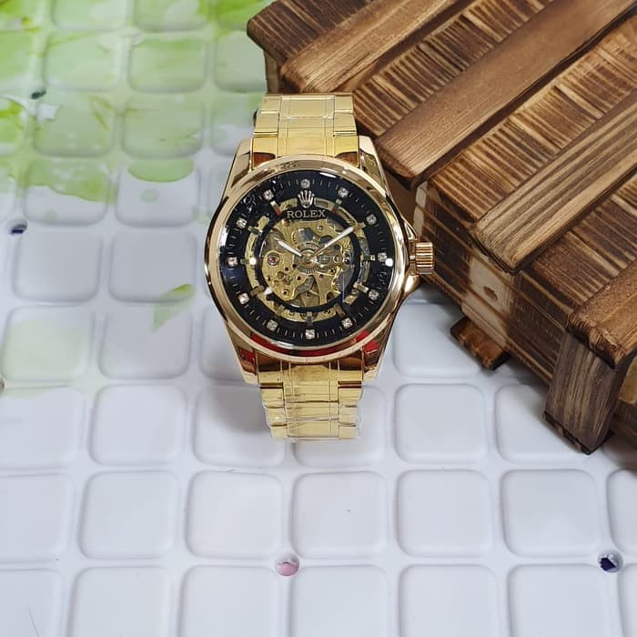 JAM TANGAN PRIA ROLEX AUTOMATIC RANTAI ORIGINAL GOLD BESAR ANALOG COWOK ADA 3 WARNA TERBARU BISA COD