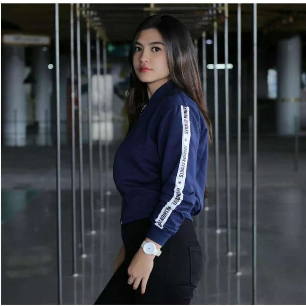 BOMBER CROP WANITA Jaket Bomber Crop Sport Fashion Cewe