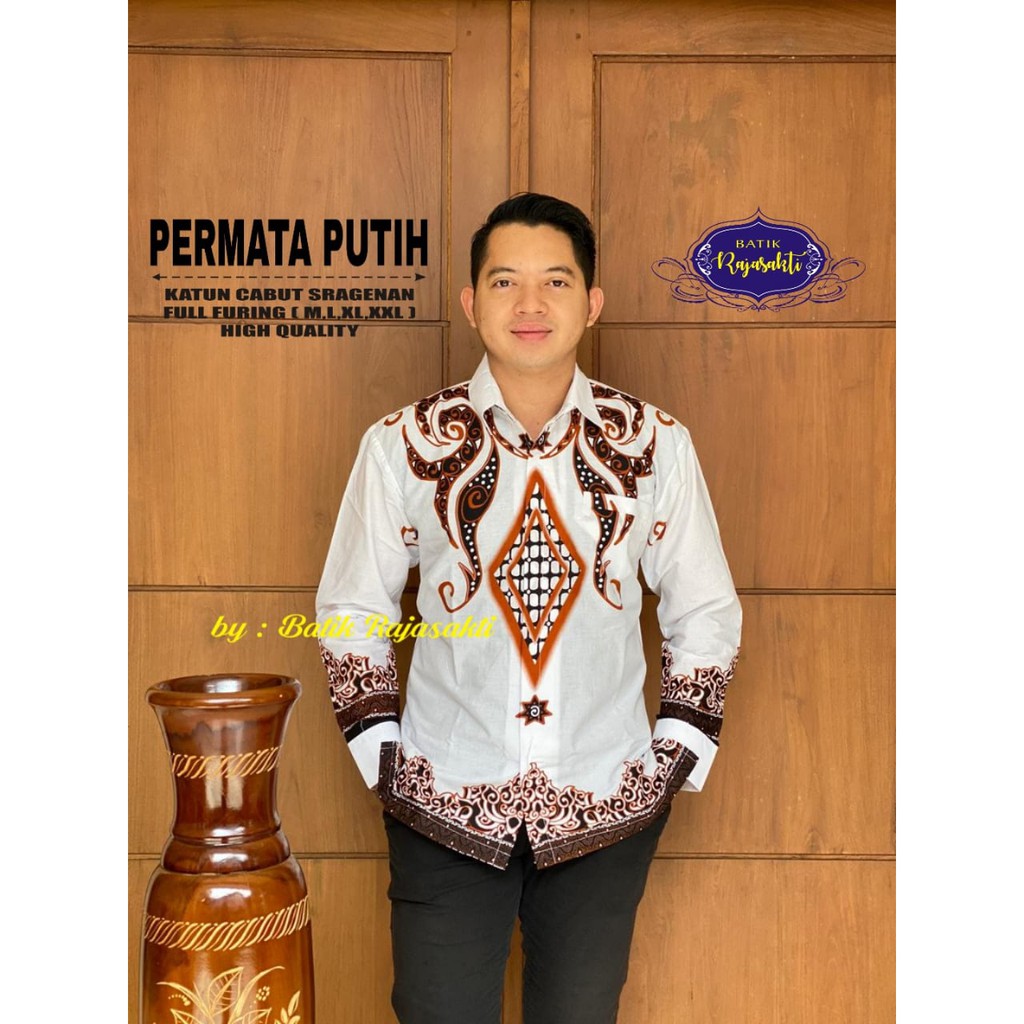 PERMATA PUTIH Kemeja Batik Pria Lengan Panjang Katun Halus FULL FURING Rajasakti