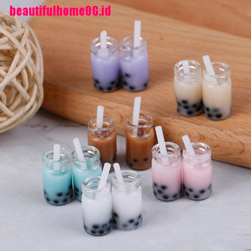 (R1Id &amp; Available) 2pcs Miniatur Minuman Pearl Milk Tea Untuk Aksesoris Rumah Boneka 1 / 12