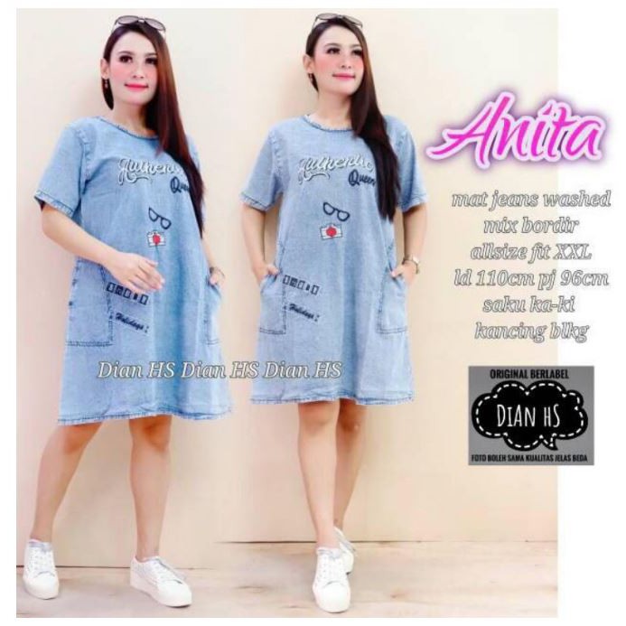 Vanyla Dress Jeans Snow Acid Bordir