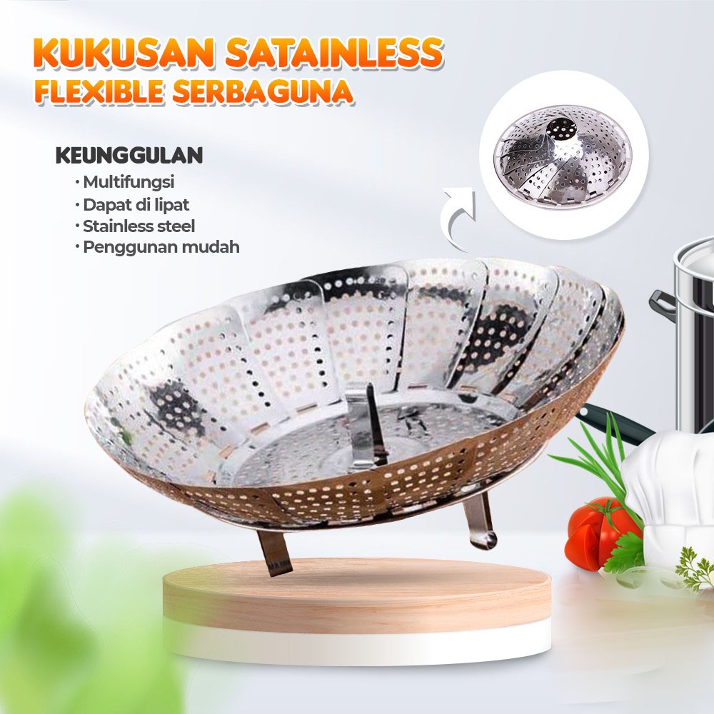 Alat Kukus Serbaguna / Kukusan Stainless Flexibel Lipat GSF G-4801 / Kukusan Steamer Saringan