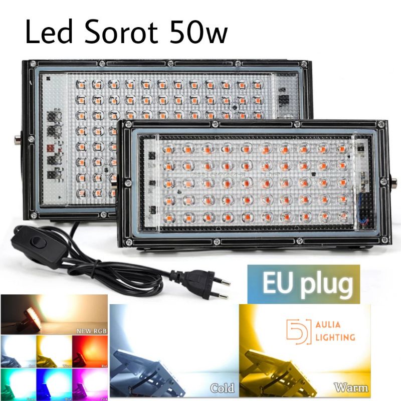 Lampu LED SOROT 50W 50watt FLOODLIGHT Tembak Taman 50 w watt Outdoor tipis terang Putih Kuning Rgb