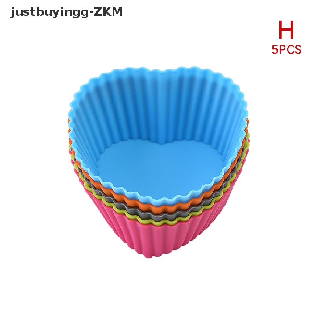 5 Pcs Cetakan Cupcake Muffin Bentuk Bulat Hati Persegi 3D Bahan Silikon