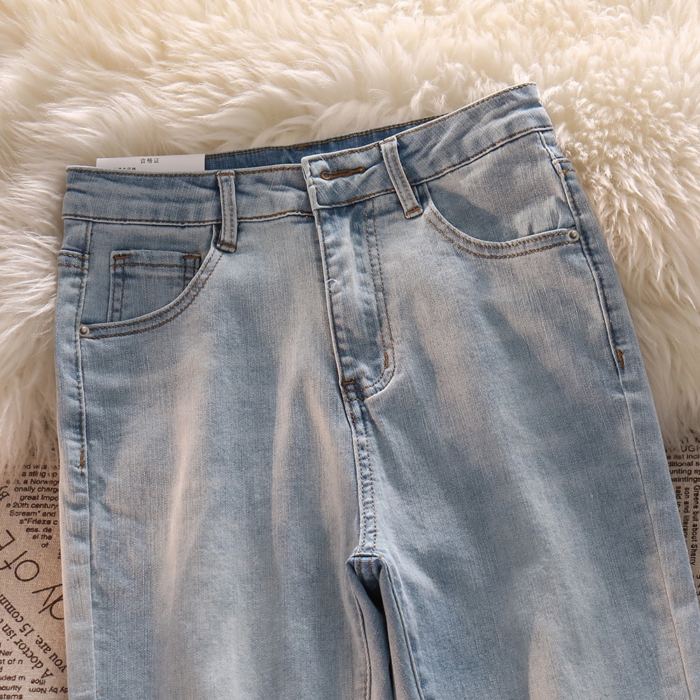 Cutbray korean high waist jens wanita biru muda celana jeans panjang wanita seksi