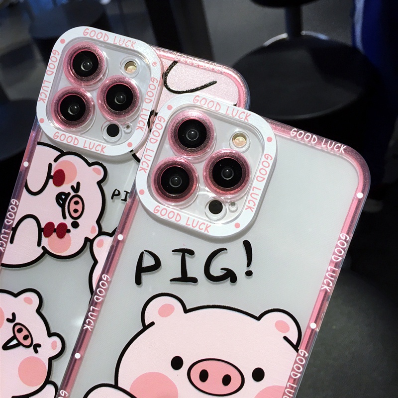 Soft Case Silikon Bumper Motif Kartun Babi Untuk iphone 11 12 13 Pro Max XS X XR 7 8 Plus SE 2020