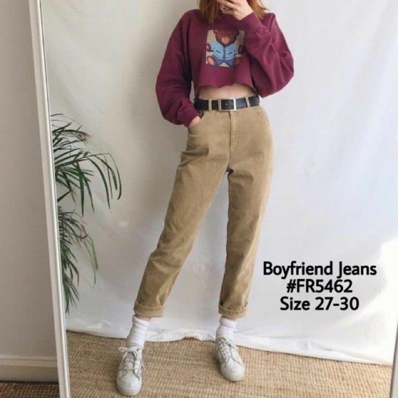 CELANA  WANITA BOYFRIEND JEANS CREAM//CELANA HAIGWAIST JEANS CREAM WANITA