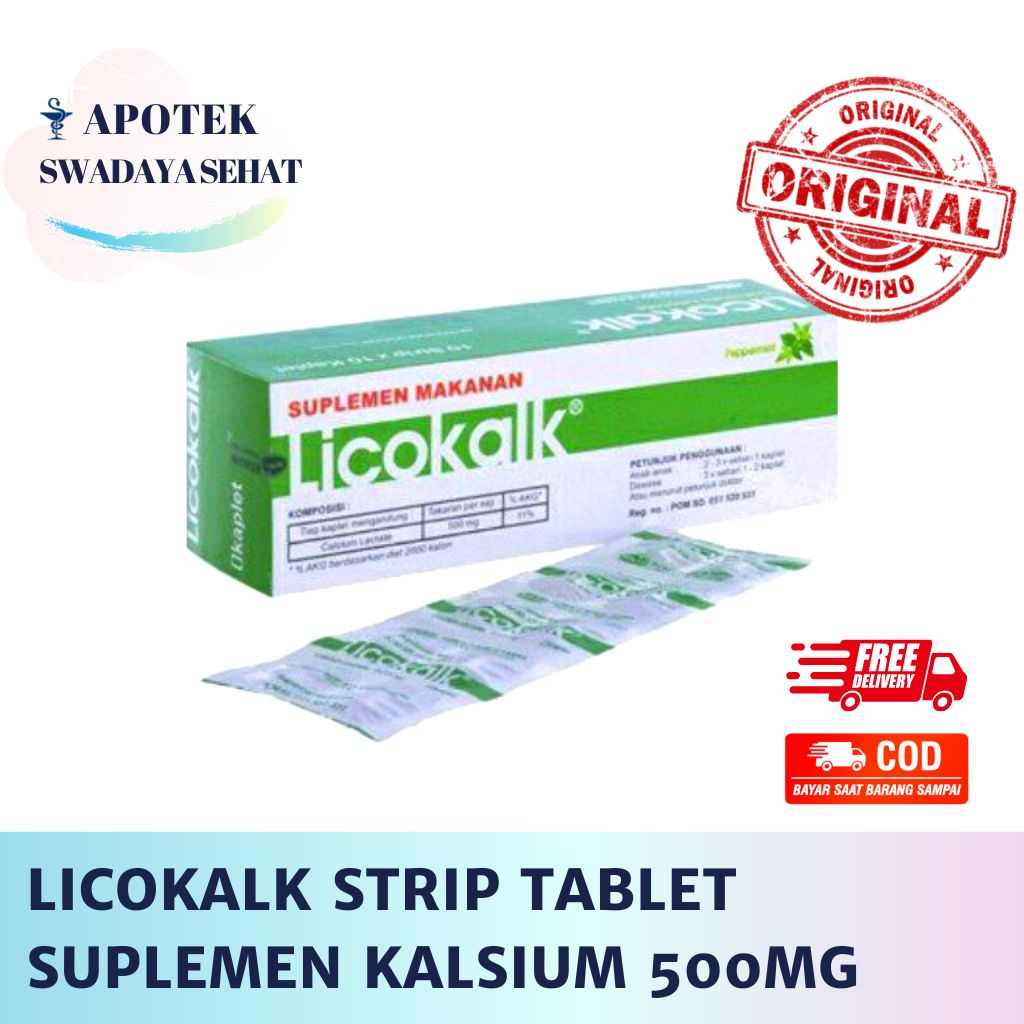 LICOKALK 500 MG STRIP 10 Tablet - Suplemen Kalsium Makanan