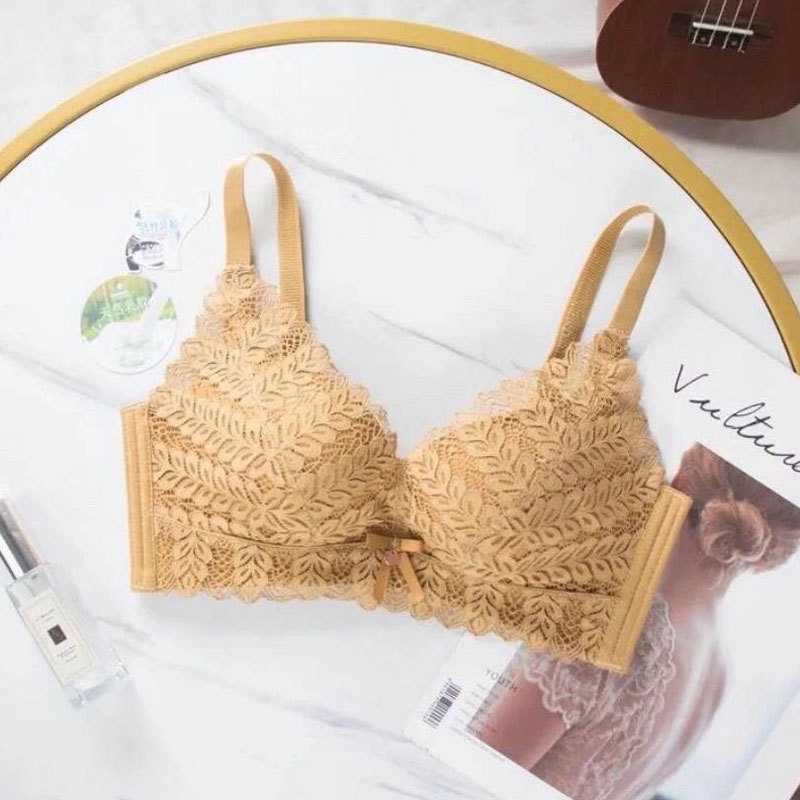 ANGELA PREMIUM JAPAN Bra BH Push Up Set Tanpa Kawat Celana Dalam Wanita Bikini Sport Beha Lingerie Korea Fashion Bralette Remaja Perempuan Sexy Pakaian Dalam COD Renang Motif Cewek Pita Bunga Murah Maria Jumbo-Kuning