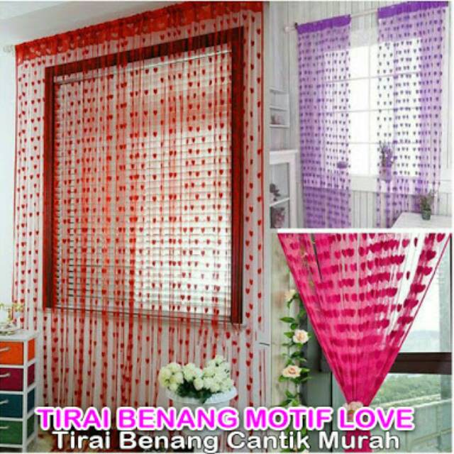 Tirai Murah / Tirai Benang Love Baichuan Gorden Motif Heart Dekorasi Pintu Jendela Kamar Korea Murah