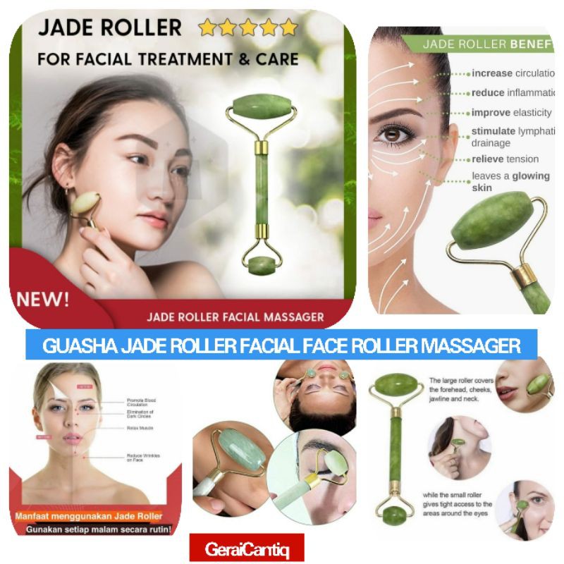 GUASHA GUA SHA JADE ROLLER FACIAL FACE ROLLER MASSAGER ALAT PENIRUS WAJAH