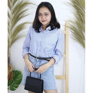 Gratis ongkir Sesil Blue Shirt Kemeja Salur Garis  Biru  