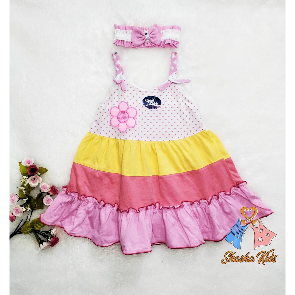 [S-023] Baju Bayi Perempuan /Dress Bayi  Planet Kids motif bunga Murah 3-6 bln Bonus BANDANA &amp; Celana dalam