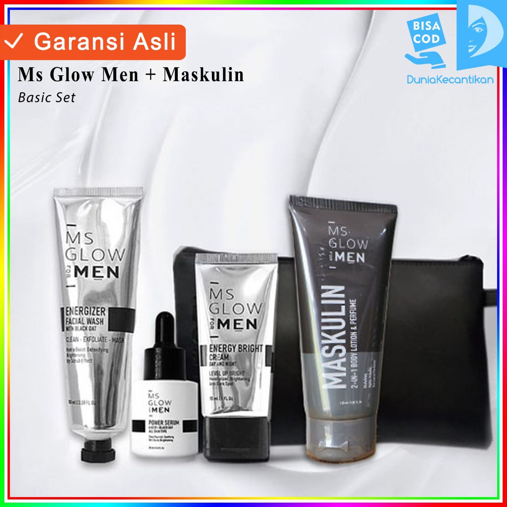 Ms Glow Men Paket Basic Complete / Ms Glow For Men Original free pouch / Skincare Pria Paket Perawatan Wajah MsGlow Men