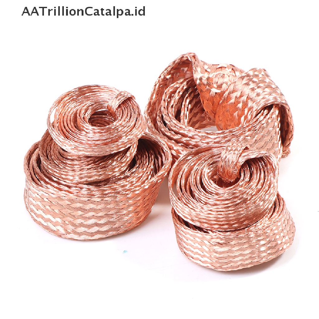 【AATrillionCatalpa】 1m Flat Pure Copper Braid Cable Bare Copper Braid Wire Ground Lead ID
