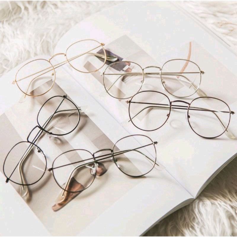 KACAMATA KOREA OVAL PRIA WANITA VINTAGE FRAME KACA BENING