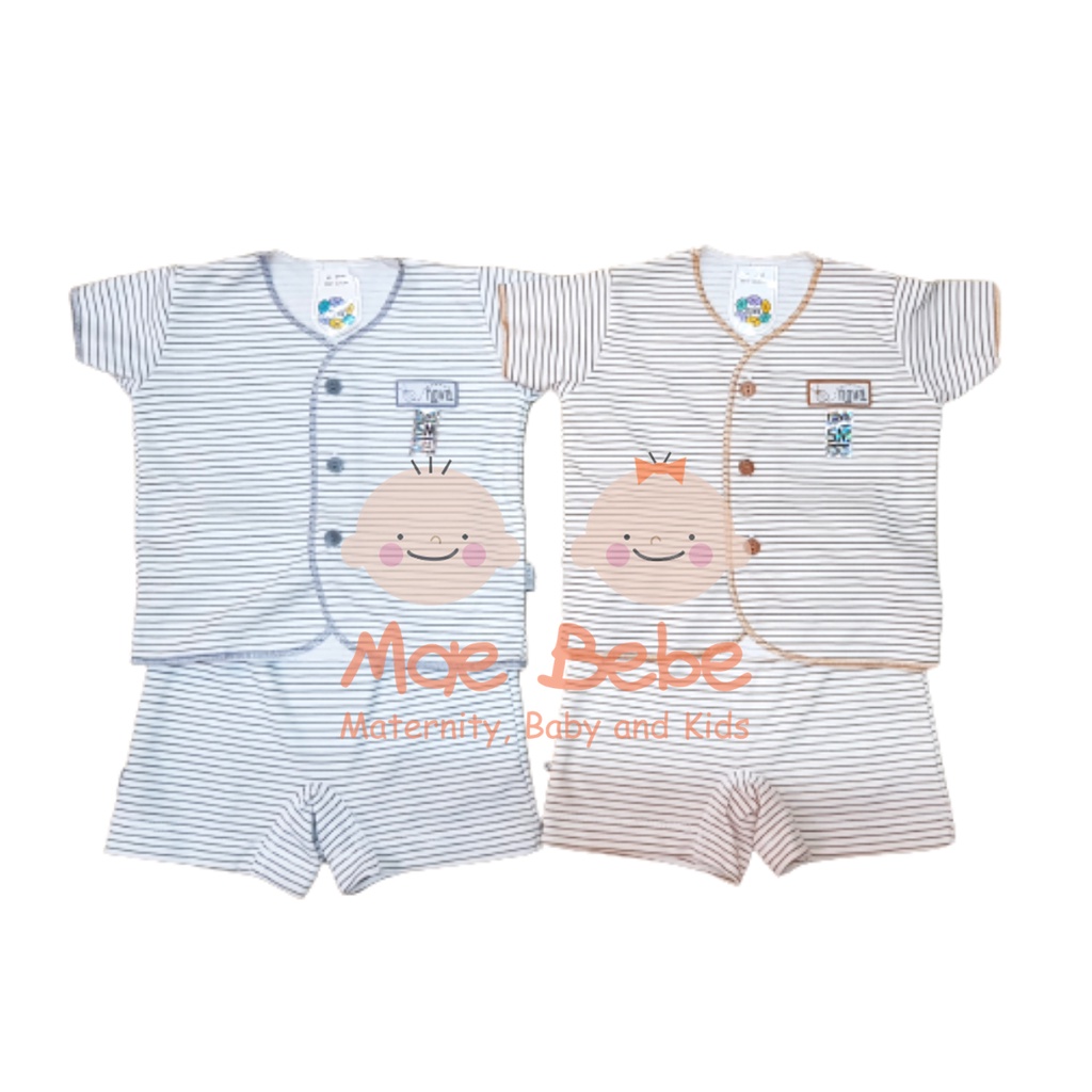 [Size Newborn] Nova Baby Stripe Grey Brown Setelan Pendek Celana Pendek 2 Pcs