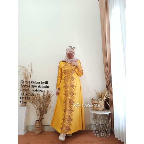 Gamis lidya katun twill bordir