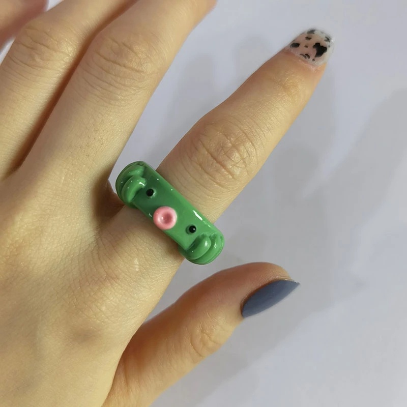 Cincin Bentuk Kartun Hewan Gurita Beruang Bahan Resin Warna Permen Untuk Wanita