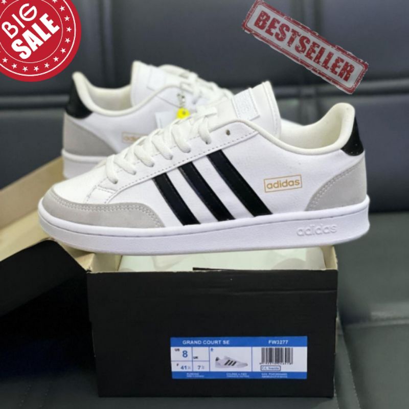 Sepatu Ads Grand Court SE White Black Original OEM Sneakers Pria