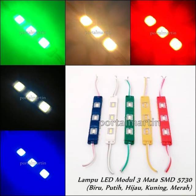 Lampu LED 3 Mata SMD 5730 Waterproof 5 Warna