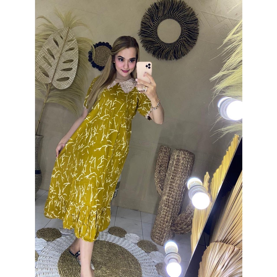 Daster Arab Renda Busui Motiv Retak Bawah Rempel LD 110cm PB 115cm Bahan Rayon  Adem Di Pakai