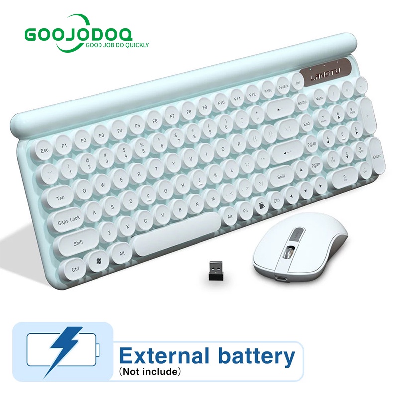 Goojodoq Keyboard and Mouse Wireless Set 2.4G Retro Mute Keyboard Mouse Combo