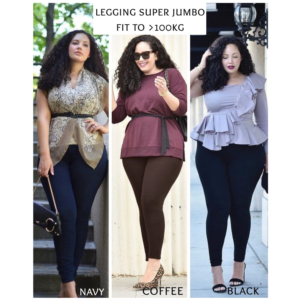 HOPYLOVY - Legging Jumbo Wanita Khusus Hitam Ukuran Besar Spandek Premium Novela