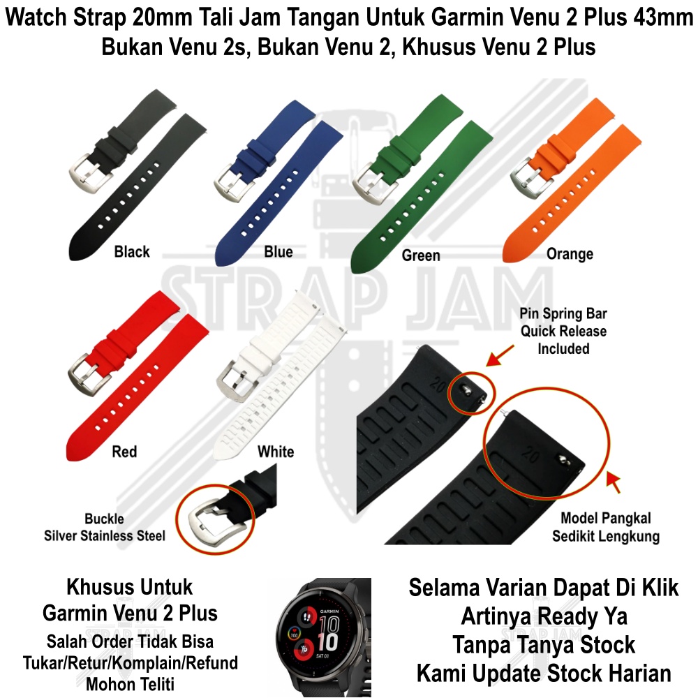 LKG Tali Jam Tangan Garmin Venu 2 Plus 43mm - Strap 20mm Rubber Silikon Quick Release