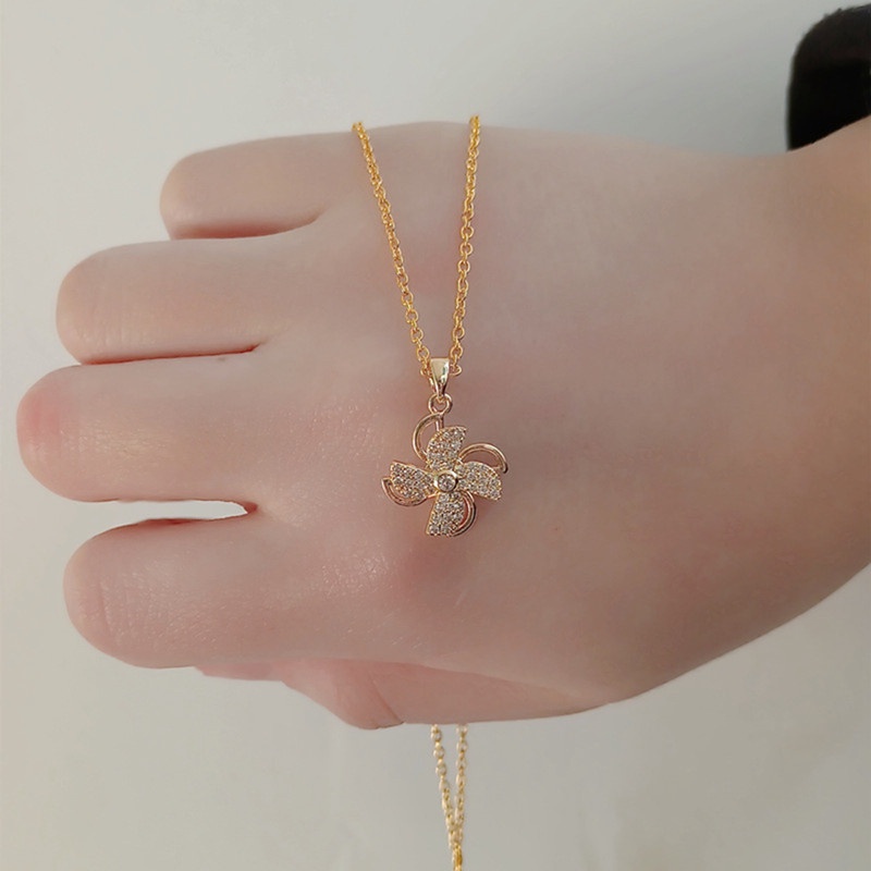 Fancyqube Kalung Klavikula Desain Bunga Matahari Hati Kincir Angin Bahan Zirkon Gaya Korea