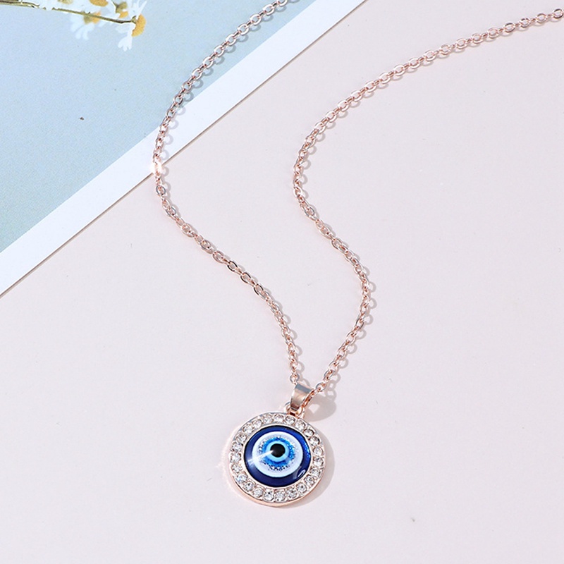 Kalung Rantai Klavikula Pendek Dengan Liontin Mata Iblis Aksen Kristal Gaya Turki Untuk Wanita