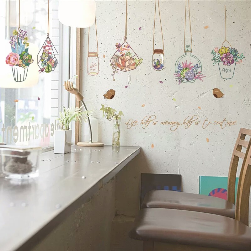 RELIZA WALL STICKER POT TANAMAN GANTUNG KEBUN HANGING KITCHEN STIKER DINDING SK7057