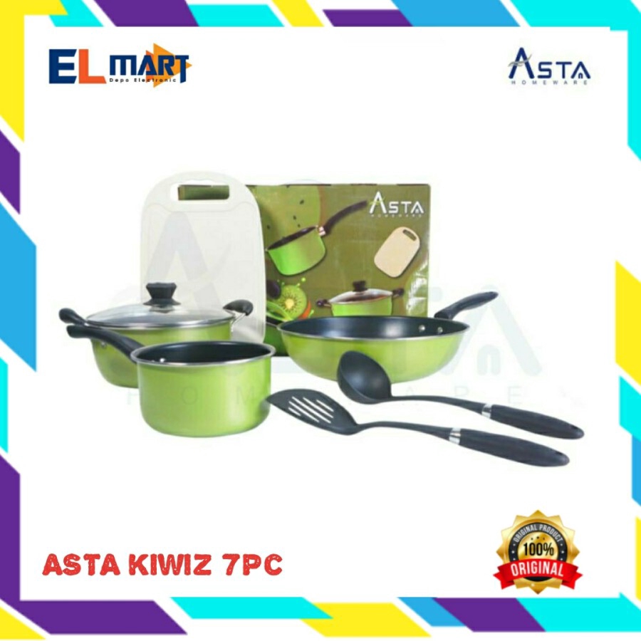 Panci Set Wok Sauce Pan Frypan Asta Kiwiz 7pc Anti lengket Induksi Elegan design original