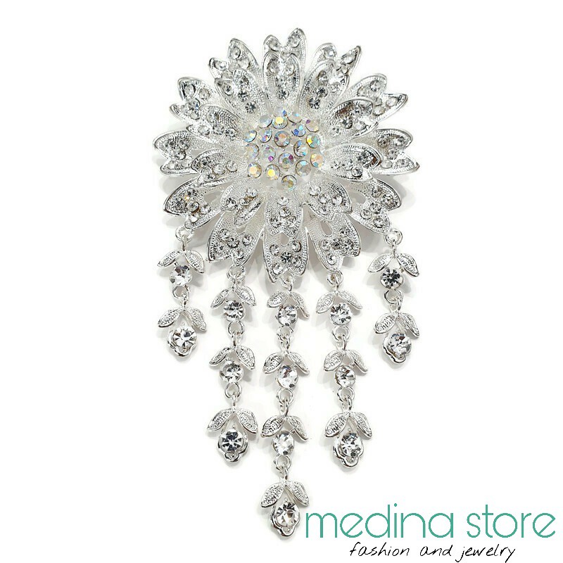 Bros Kebaya Mewah/Bros Besar Elegant/Bros Jurai/Bros Cantik Mewah Murah/Bros Permata Mawar-Flower Putih