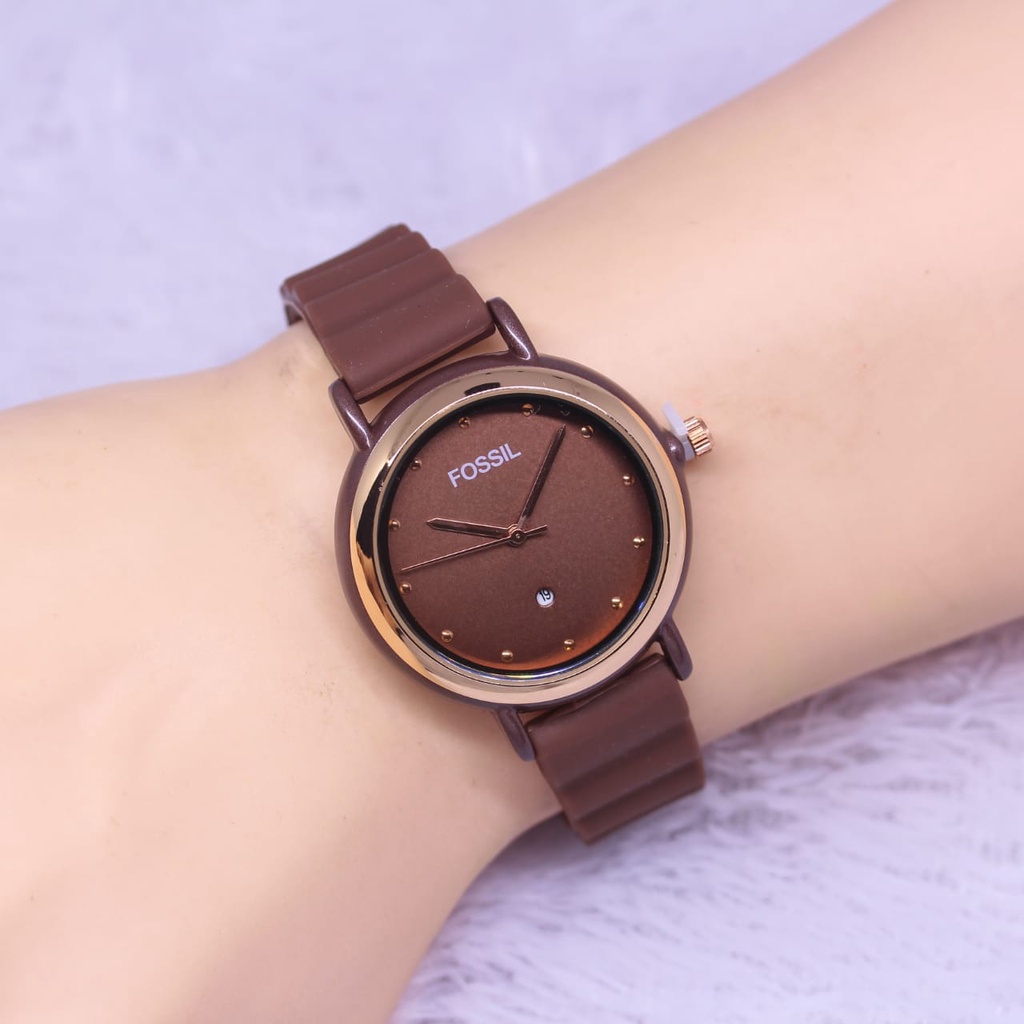 Jam Tangan Fashion Wanita E1652V Tali Rubber Tanggal Aktif Free Box &amp; Baterai