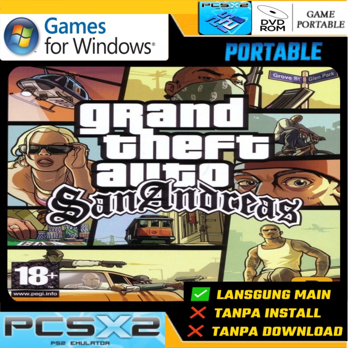 GAME PC GTA SAN ANDREAS PORTABLE PS2 PCSX2 EMULATOR PS2 PC LAPTOP