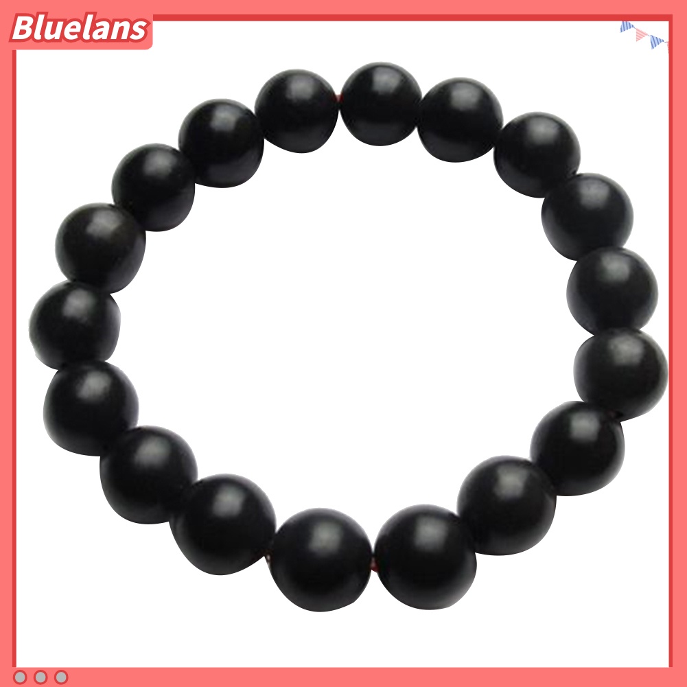 Bluelans 8/10mm Black Stone Beads Charm Bracelet Men Women Minimalist Bangle Jewelry