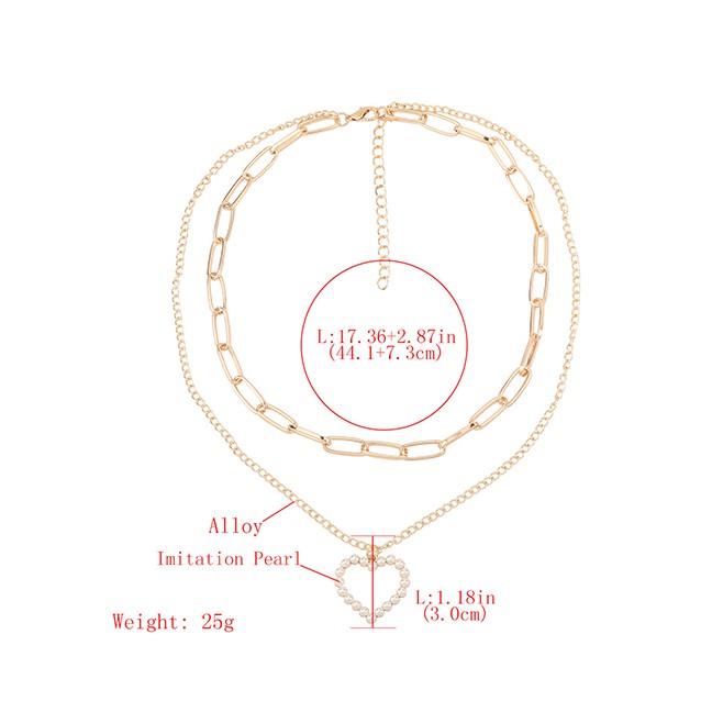 LRC Kalung Fashion Gold Color Alloy Inlaid Pearl Love Pendant Multi-layer NecklaceFashion Gold Color