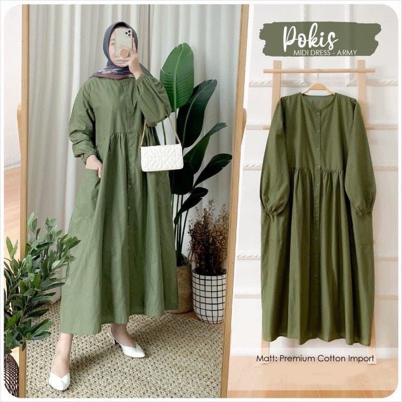 dress midi full kancing busui jumbo fit to xxl